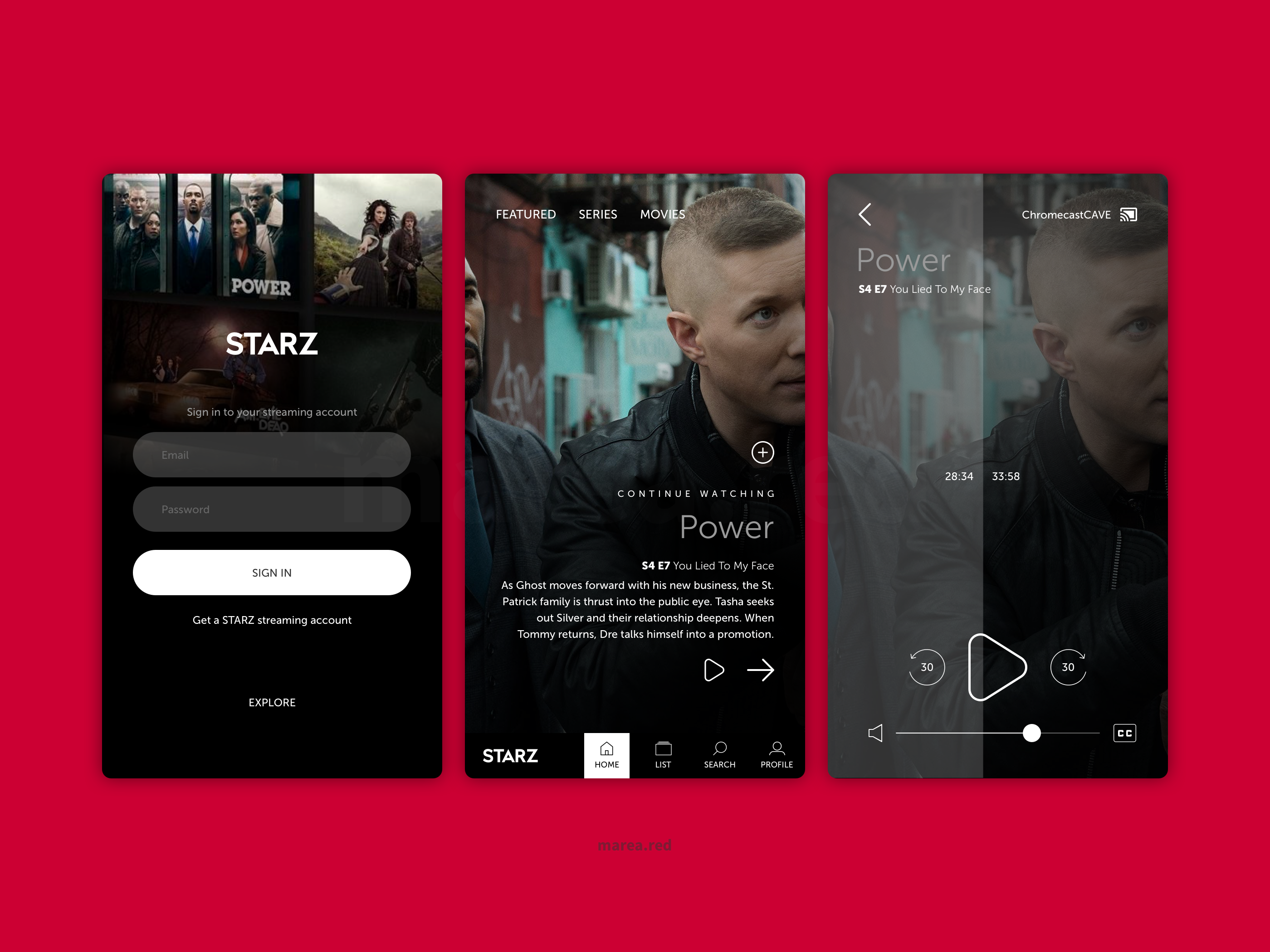 Twitter post: STARZ mobile app redesign