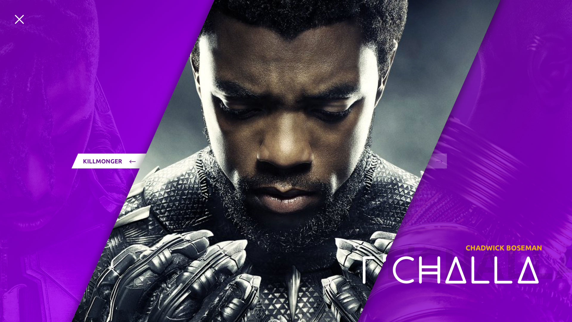 black panther web site characters cast gallery left hover design mockup