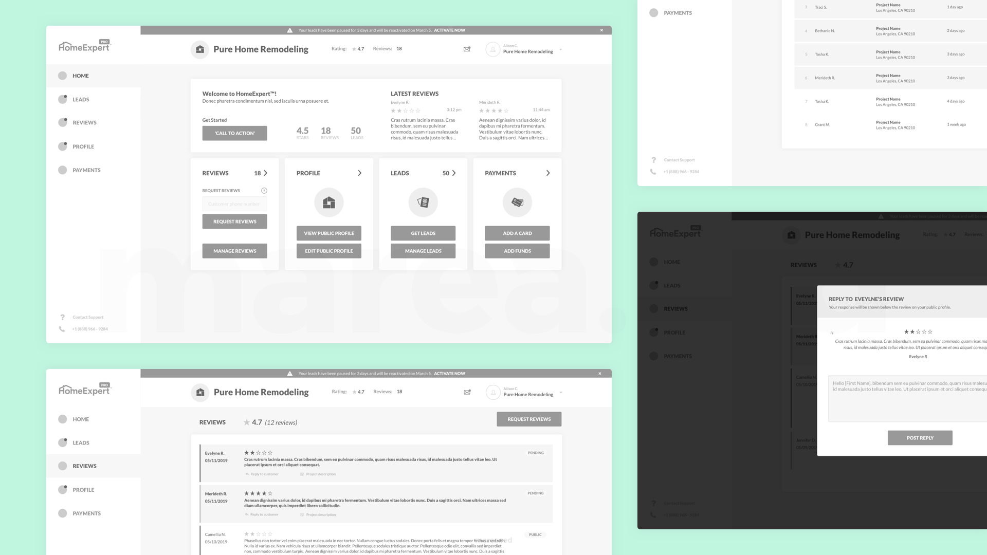 HomeExpert Web App Wireframes