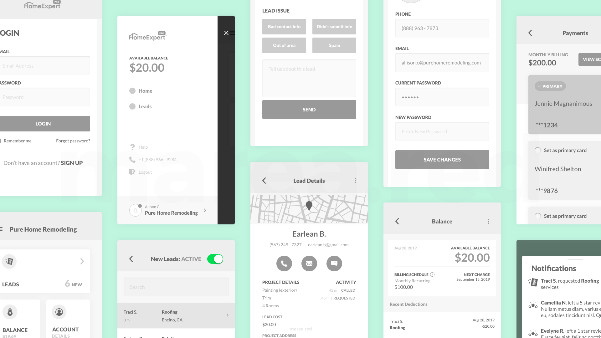 HomeExpert Mobile App Wireframes