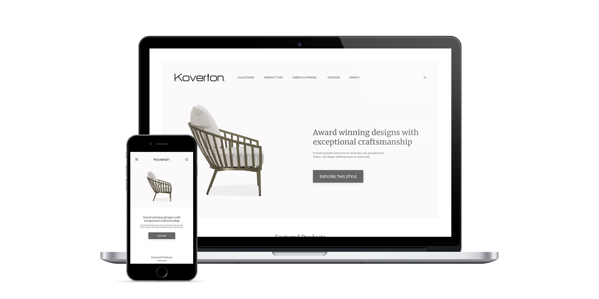 koverton furniture web site design mockup